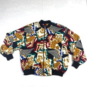 Cascais of California L Bomber Jacket Womens Colorful Baroque Chain Print Zip Up